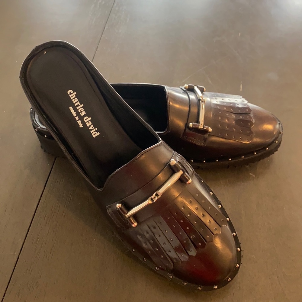 Charles David studded lug sole mules size 7